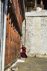 Trongsa monk in a hurry