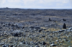 cairns across lava field